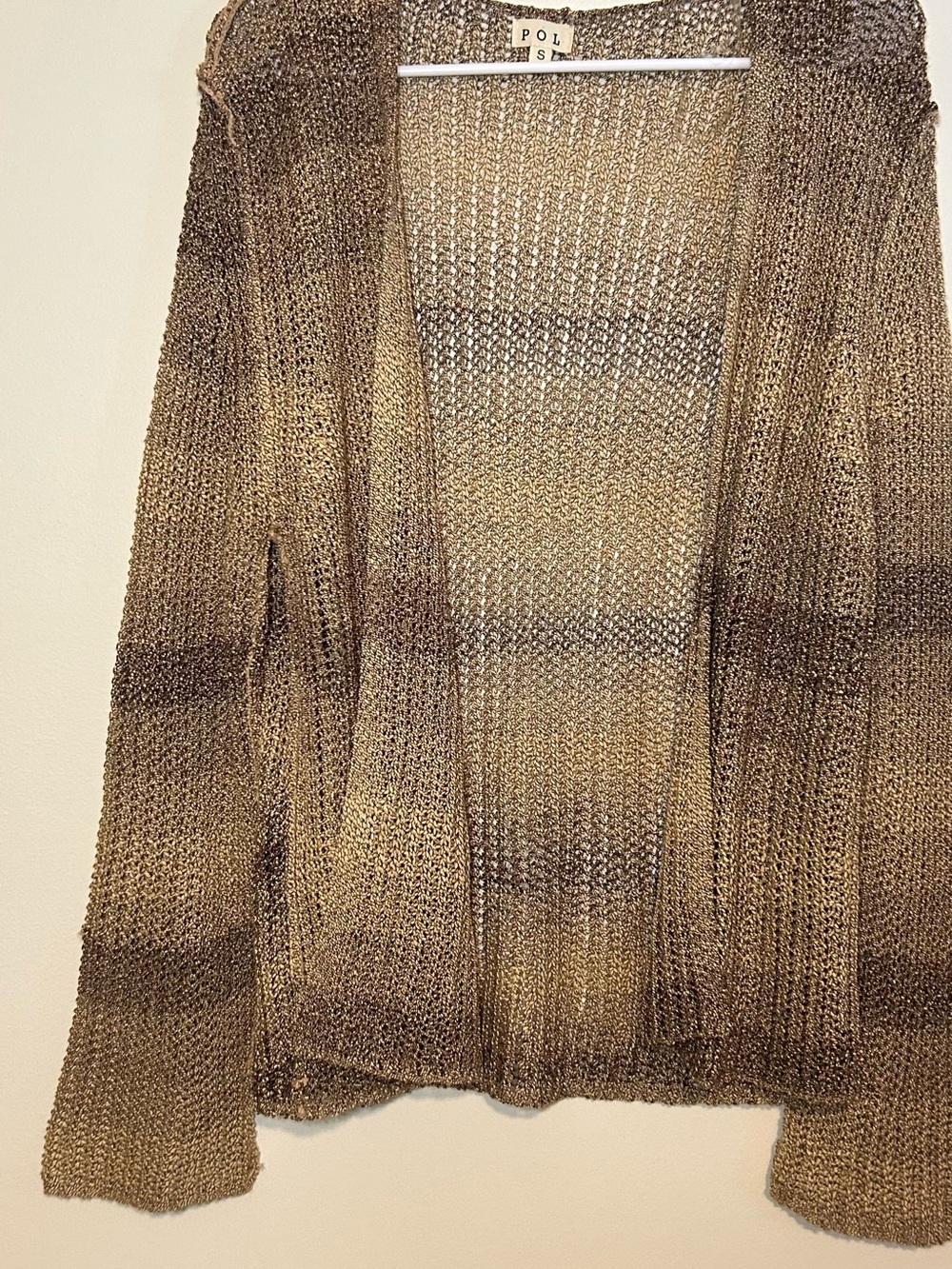 POL Open Knit Striped Brown & Tan Cardigan